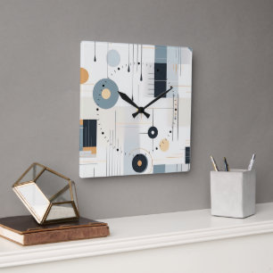 Horloge Carrée Motif géométrique rétro aux tons pastel