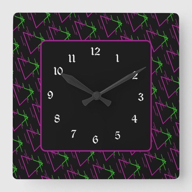 Horloge Carrée Motif géométrique Retro Neon (Recto)