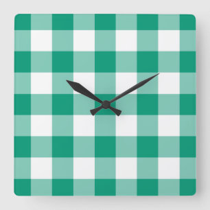 Horloge Carrée Motif Gingham Vert Émeraude Et Blanc À Damier