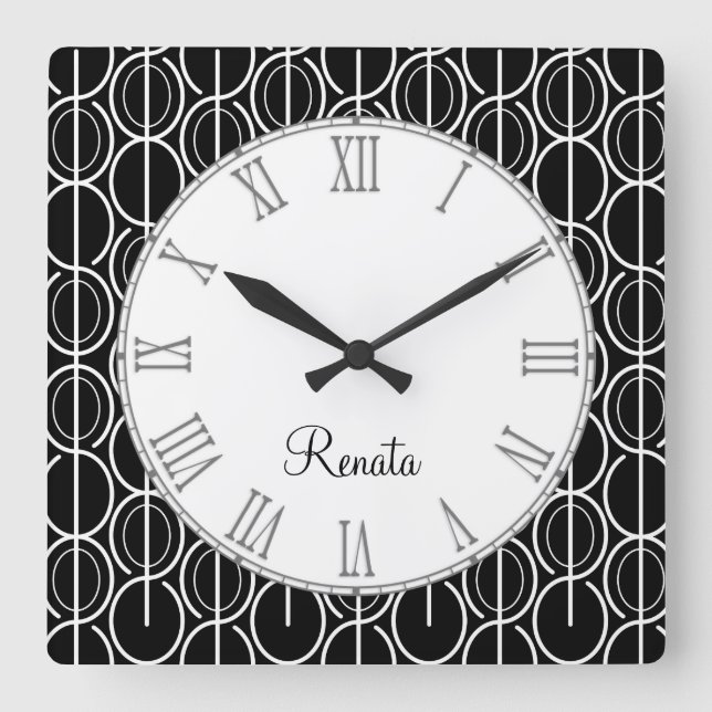 Horloge Carrée Motif graphique ovale noir & blanc nom mural horlo (Recto)