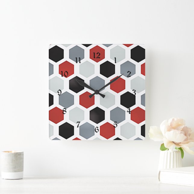 Horloge Carrée Motif Hexagon d'Art Moderne (Maison)