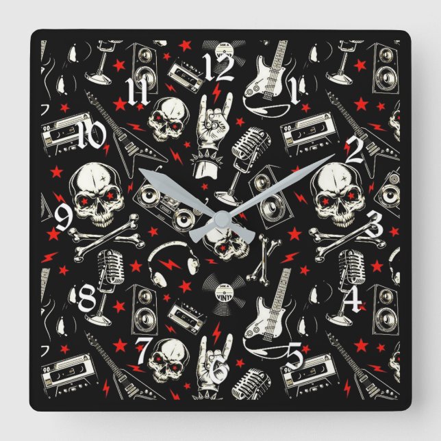 Horloge Carrée Motif métallique lourd rétro (Recto)