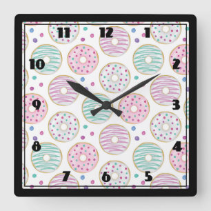 Horloge Carrée Motif mignon de beigne coloré