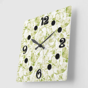 Horloge Carrée motif moderne élégant abstrait blanc-olive