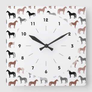 Horloge Carrée Motif multicolore de chevaux