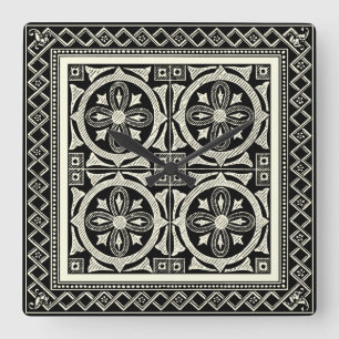 Horloge Carrée Motif noir et blanc de mandala par le studio de