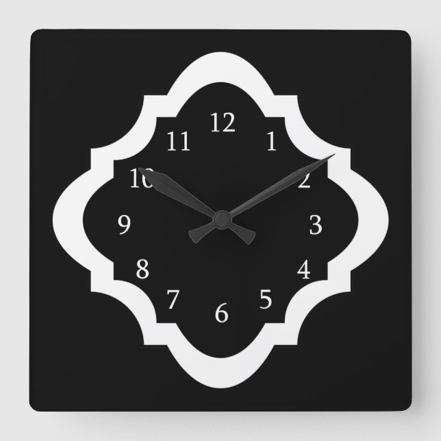Horloge Carrée Motif noir et blanc simple de Quatrefoil (Recto)