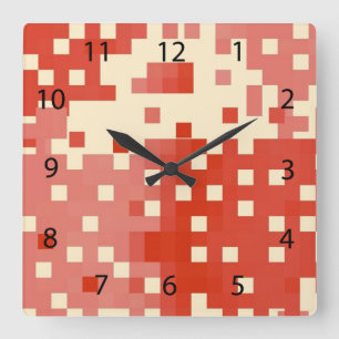 Horloge Carrée Motif Pixel rouge et rose