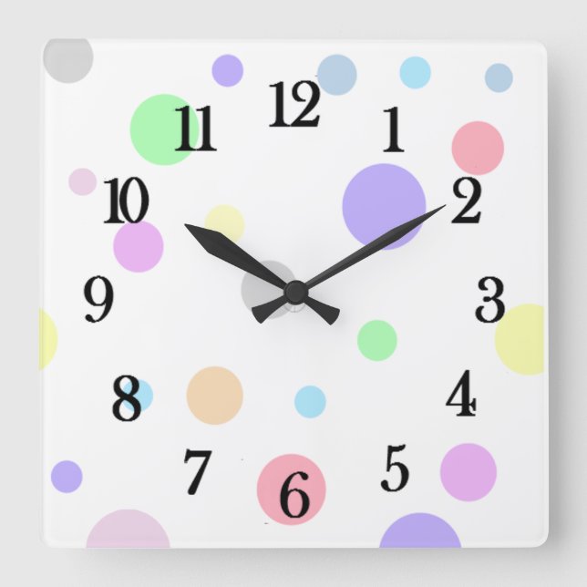 Horloge Carrée Motif Pois Pastel (Recto)