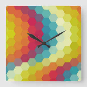 Horloge Carrée Motif Rainbow Hexagon Chevron