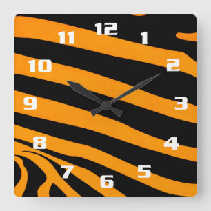 Horloge Carrée Motif Rayures de Peau de Tigre