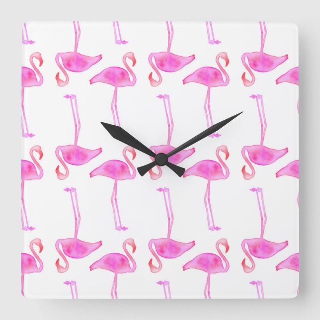 Horloge Carrée Motif rose de Flamant rose (Recto)