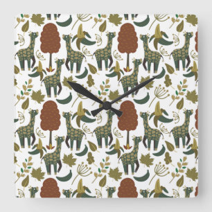 Horloge Carrée Motif sans couture Giraffe   motif floral coloré