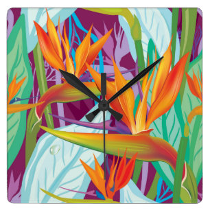 Horloge Carrée Motif Strelitzia
