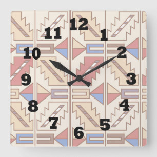 Horloge Carrée Motif sud-ouest en rouge Brown et BLue