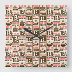 Horloge Carrée MOTIF THÉ CAFÉ, Mur Acrylique