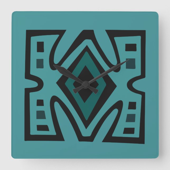 Horloge Carrée motif tribal géométrique d'Afrique Abstraite (Recto)