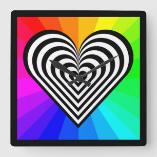Horloge Carrée Motif ZEBRA HEART RAINBOW