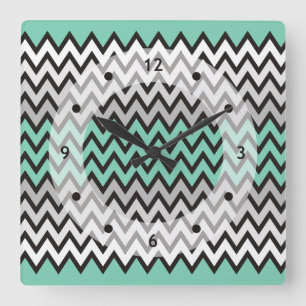 Horloge Carrée Motif ZIGZAG - noir blanc gris + votre idée