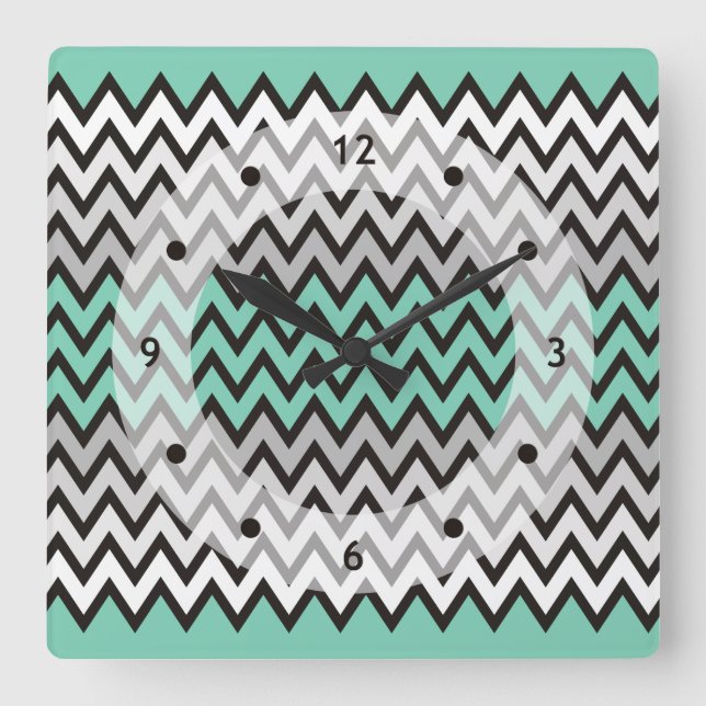 Horloge Carrée Motif ZIGZAG - noir blanc gris + votre idée (Recto)