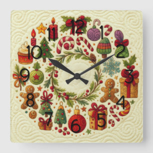 Horloge Carrée Motifs de Noël à l'air doré