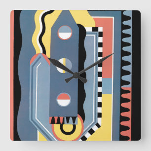 Horloge Carrée Motifs géométriques de jazz Art Déco vintage au po