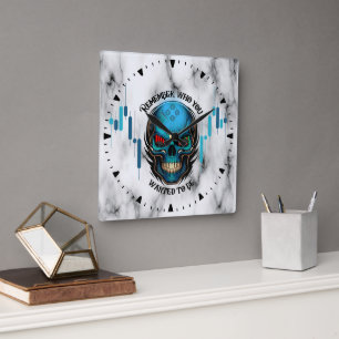Horloge Carrée Motivation Commerciale Crâne N Marbre Rappelle