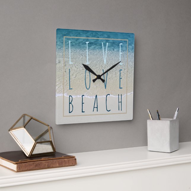 Horloge Carrée Motivationnelle Turquoise Bleu Océan Surf Vagues P (Bureau)