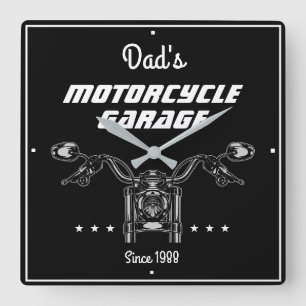 Horloge Carrée Moto Biker Garage Handlebars Cool Noir