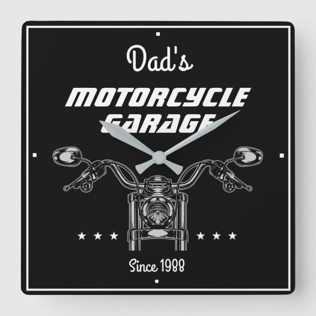 Horloge Carrée Moto Biker Garage Handlebars Cool Noir (Recto)
