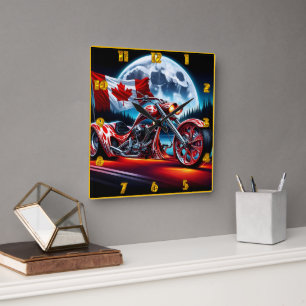 Horloge Carrée Moto sur mesure avec drapeau canadien