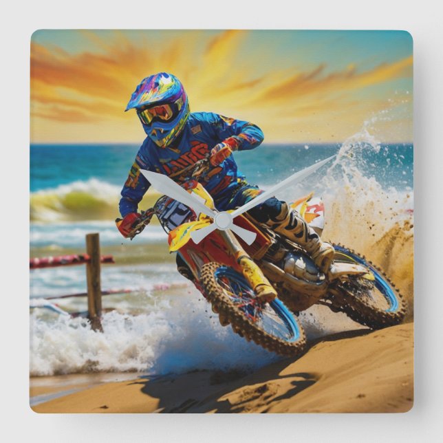 Horloge Carrée Motocross Racer à Beach Race (Recto)