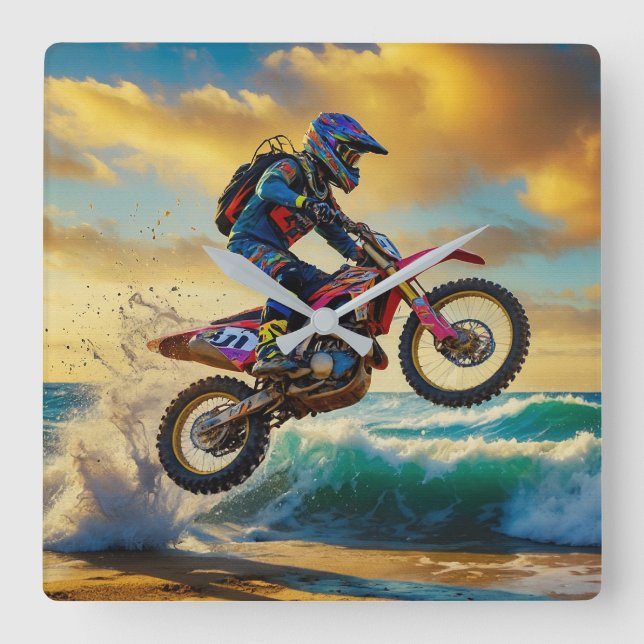 Horloge Carrée Motocross Racer à Beach Race II (Recto)