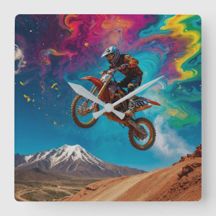 Horloge Carrée Motocross sur une pente de montagne