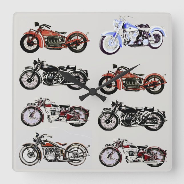 HORLOGE CARRÉE MOTOCYCLES VINTAGES CLASSIQUES (Recto)