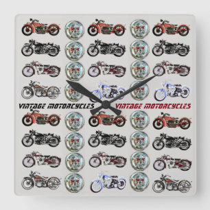 HORLOGE CARRÉE MOTOCYCLES VINTAGES CLASSIQUES ET HABILETÉS MÉTALL