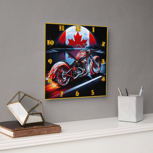 Horloge Carrée Motocyclette canadienne sous pavillon clair de lun (Bureau)