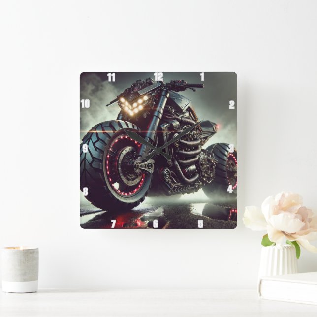 Horloge Carrée Motocyclette futuriste avec voyants (Maison)