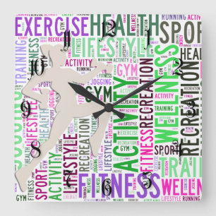 Horloge Carrée Mots fitness