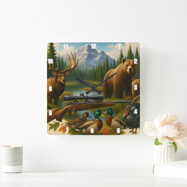 Horloge Carrée Mountain Wildlife Majestic Elk Hunter's Trophy (Maison)