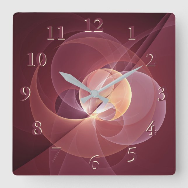 Horloge Carrée Mouvement Vin Moderne Abstrait Rouge Rose Fractal  (Recto)