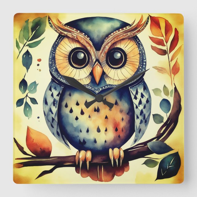 Horloge Carrée Mr. Primitive Owl (Recto)