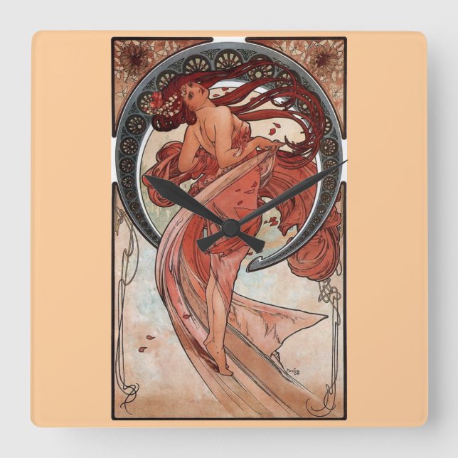 Horloge Carrée Mucha Dance Art Déco (Recto)