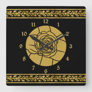Horloge Carrée Mur Carré minimaliste de la bordure de Rose noir o