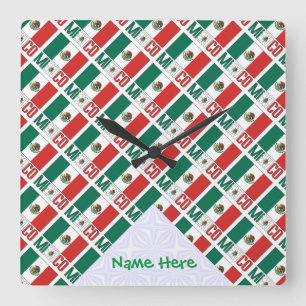 Horloge Carrée Mur de carrés personnalisés sur le thème du Mexiqu