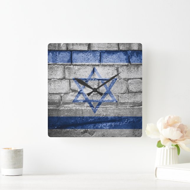 Horloge Carrée Mur du drapeau israélien (Maison)