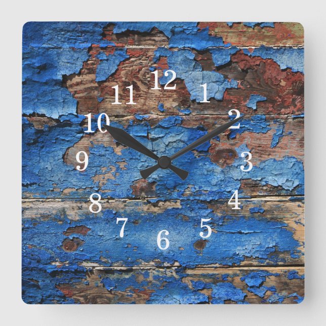 Horloge Carrée Mur en bois bleu (Recto)