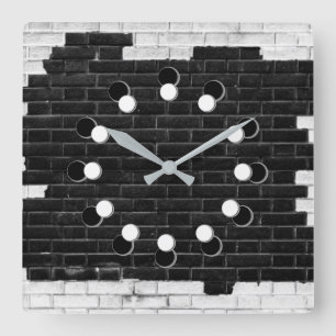 Horloge Carrée Mur en briques noir et blanc