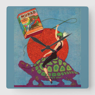 Horloge Carrée Murad cigarettes dame équitation tortue géante