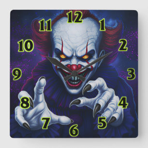 Horloge carrée murale Clown effrayant